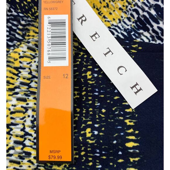 NWT ILE Size 12 Yellow Gray Fit & Flare Belted Chevron Stripe Dress Sleeveless - Picture 6 of 7